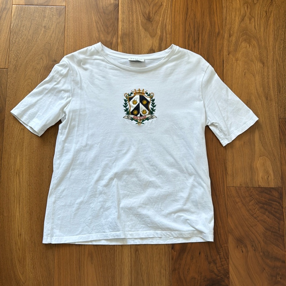 Sandro Paris Embroidered Elliot White Tee Shirt
